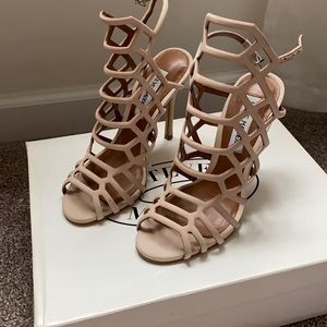 Steve Madden Slithur Heels in Blush Nubuck